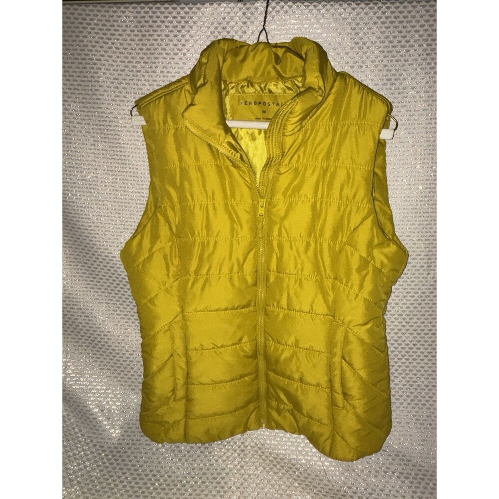 Aéropostale Yellow Puffer Vest Full Zip Pockets Women’s Size M Sleeveless